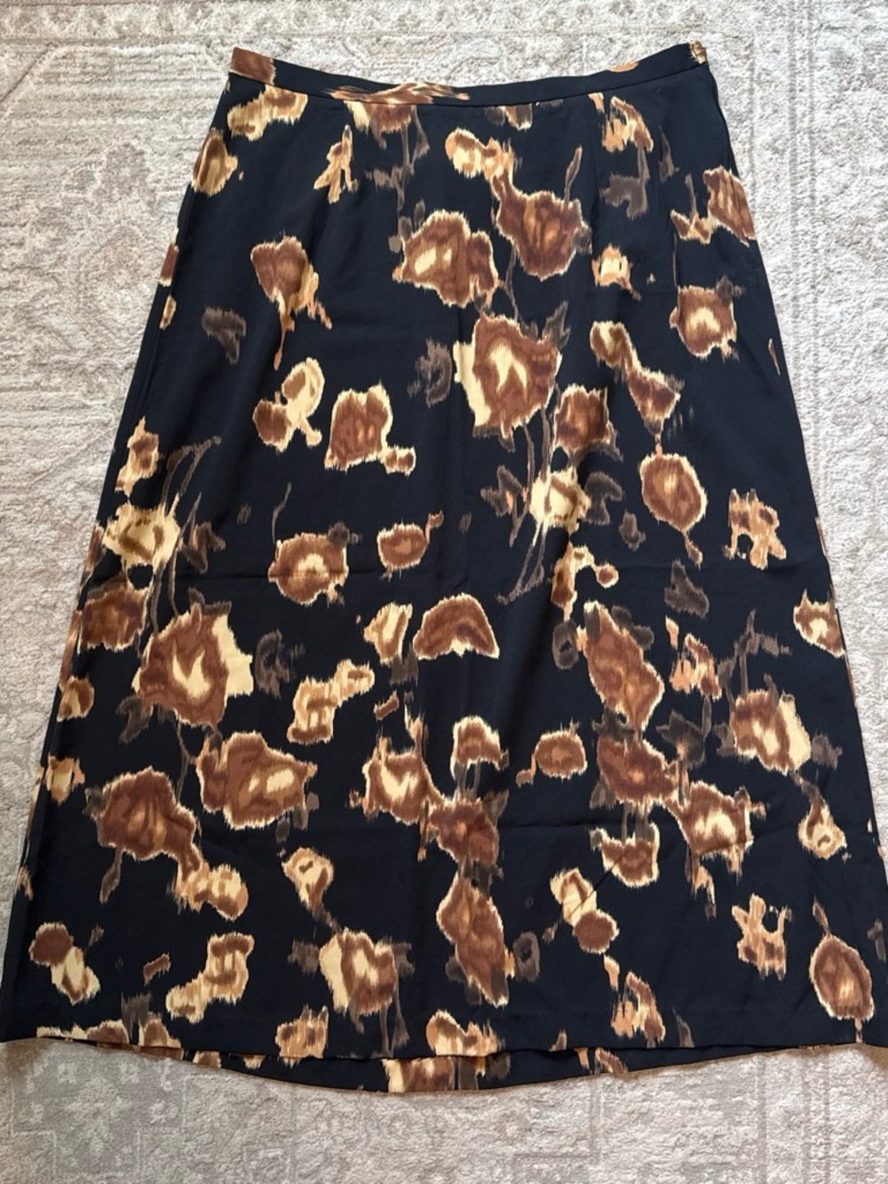 Kathie Lee Collection Black A-Line Skirt with Brown and Tan Floral Print